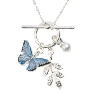 Fable Κολιέ Blue Butterfly & Leaf Charm Silver