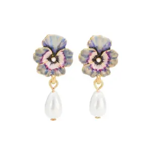 Fable Σκουλαρίκια Καρφωτά Pansy & Pearl Drop